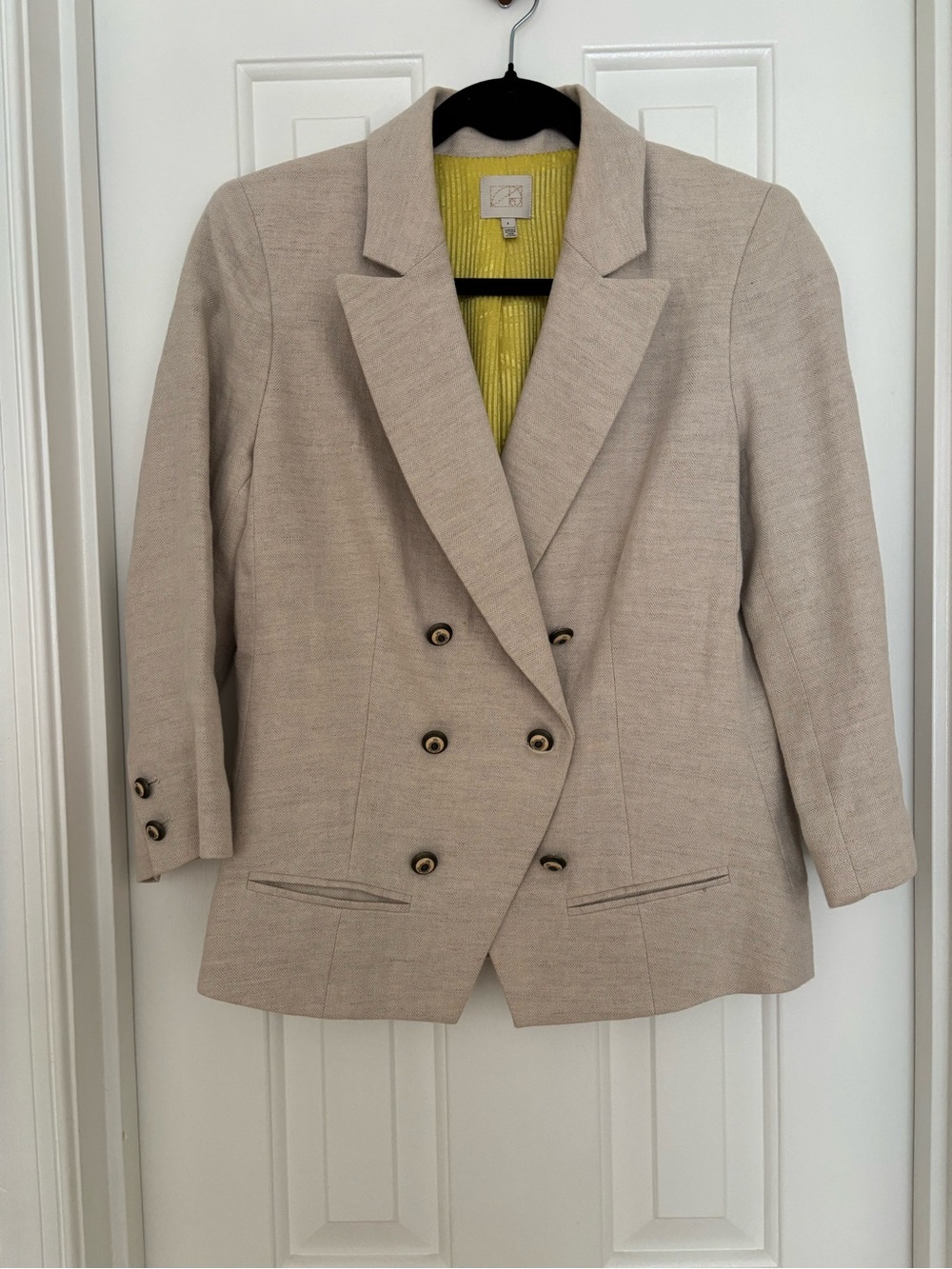 Anthropologie Linen Blend Beige Double-Breasted Women's Blazer Jacket